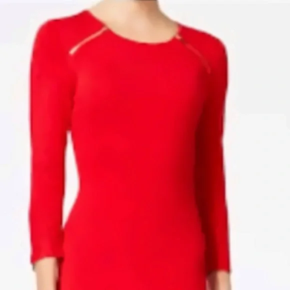 Calvin Klein Red Dress with Gold Zipper Details Sz Medium - Picture 7 of 7